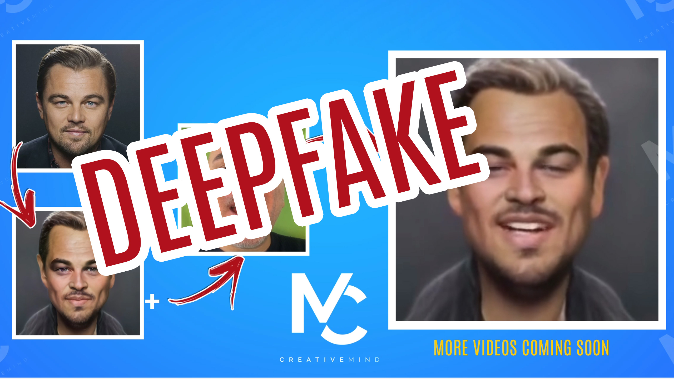 Esempio di deepfake. Dalla foto iniziale di Leonardo DiCaprio alla caricatura  e poi al video finale